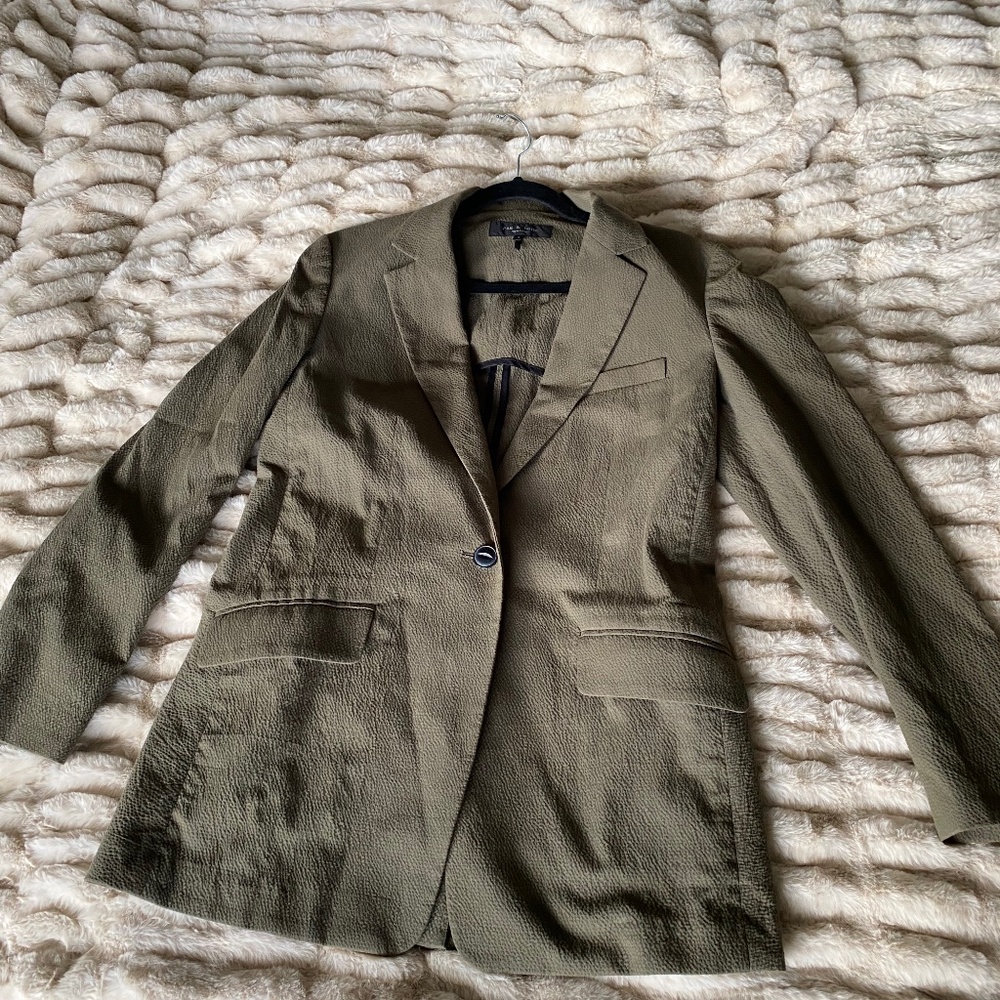 Rag & Bone Olive Green Textured Blazer | Cotton Stretch | Size Small